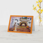 ハロウィーンマぶら下がったウスのこうもり装飾水彩 カード (黄色い花)