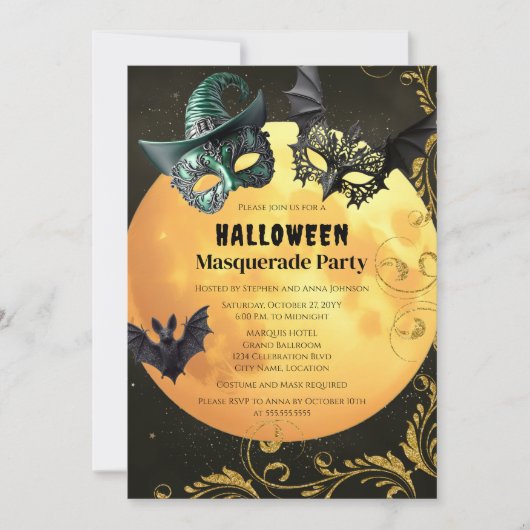 ハロウィーンマスカレードの衣装パーティー 招待状 (正面)