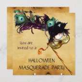 ハロウィーンマスカレードパーティー黒青白 招待状 (正面/裏面)