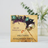 ハロウィーンマスカレードパーティー黒青白 招待状 (スタンド正面)