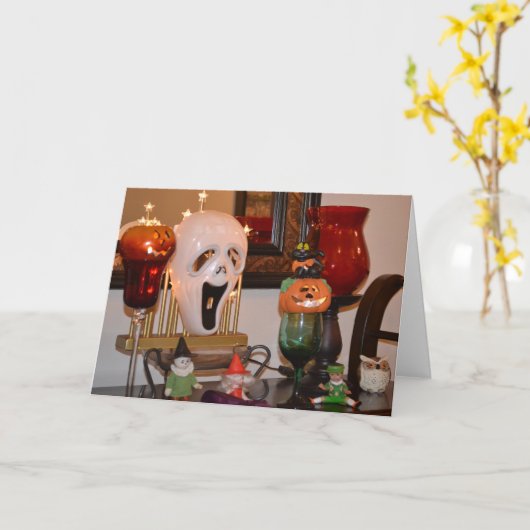 ハロウィーンマスクとフィギュア カード (黄色い花)