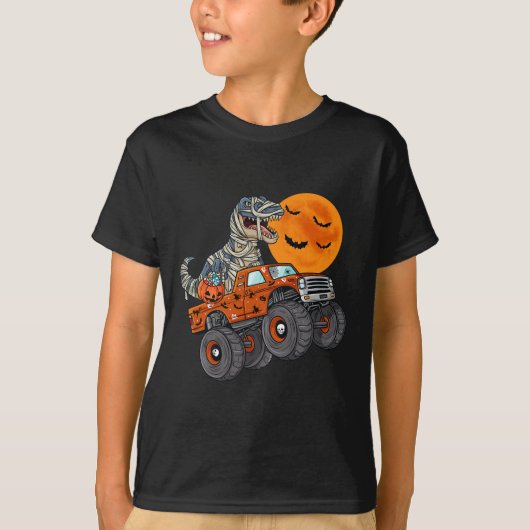 ハロウィーンママTレックスモンスタートラック少年たち10代の Tシャツ (正面)