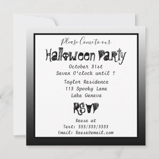 ハロウィーンマンダラ幽霊たち、カボチャ、こうもりとスカル 招待状 (裏面)