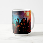 ハロウィーンマ幽霊のよく出るグ/ウィッ飛んでいるチ付き家 コーヒーマグカップ (正面右)