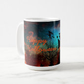 ハロウィーンマ幽霊のよく出るグ/ウィッ飛んでいるチ付き家 コーヒーマグカップ (正面左)