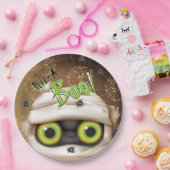 ハロウィーンミイラの怪物がブーをのぞく ペーパープレート (パーティー)