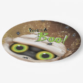 ハロウィーンミイラの怪物がブーをのぞく ペーパープレート (アングル)