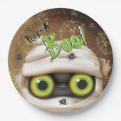 ハロウィーンミイラの怪物がブーをのぞく ペーパープレート (正面)