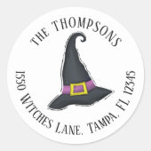 ハロウィーンミニマリストウィッチハット差出人住所 ラウンドシール (正面)