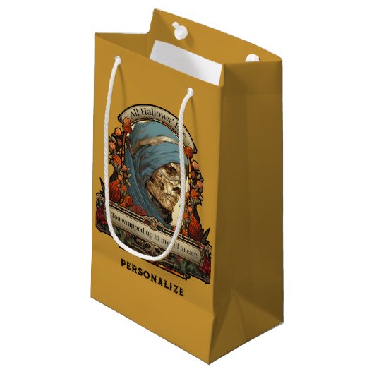 ハロウィーンミームスケルトンおもしろい引用文パーソナライズされた スモールペーパーバッグ (正面アングル)