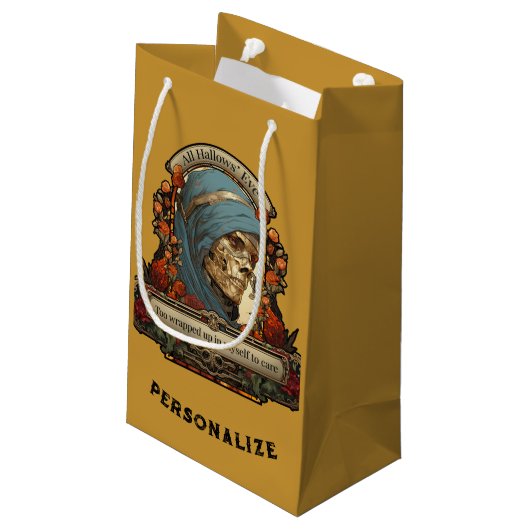 ハロウィーンミームスケルトンおもしろい引用文パーソナライズされた スモールペーパーバッグ (裏面アングル)
