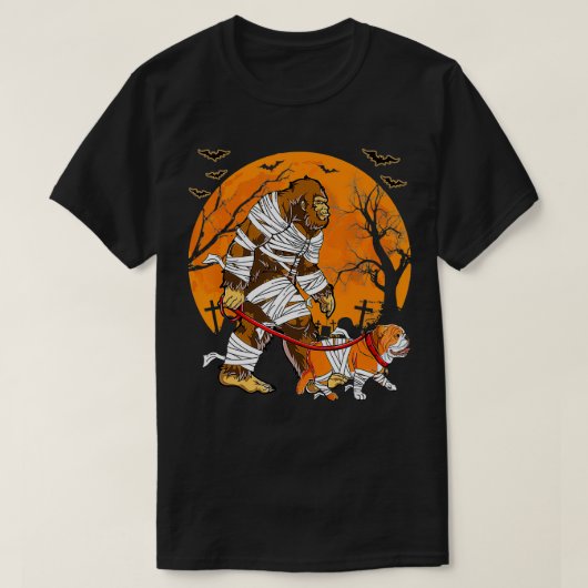 ハロウィーンミームビグフット歩くとブルドッグ Tシャツ (デザイン正面)