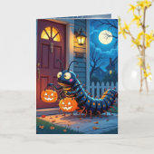 ハロウィーンムカデのトリックまたは治療 カード (黄色い花)