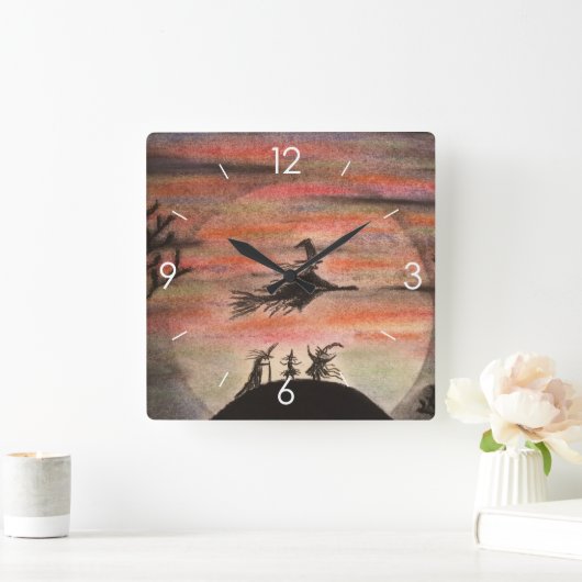 ハロウィーンムーンライ幽霊のよく出るトハウスウィッチ スクエア壁時計 (ホーム)