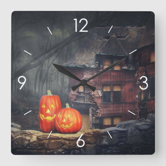 ハロウィーンムーンライ幽霊のよく出るトハウス スクエア壁時計 (正面)