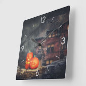 ハロウィーンムーンライ幽霊のよく出るトハウス スクエア壁時計 (傾斜)