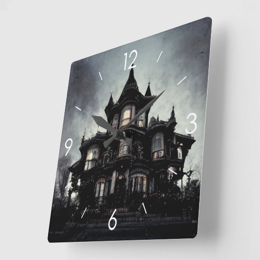 ハロウィーンムーンライ幽霊のよく出るトハウス スクエア壁時計 (傾斜)
