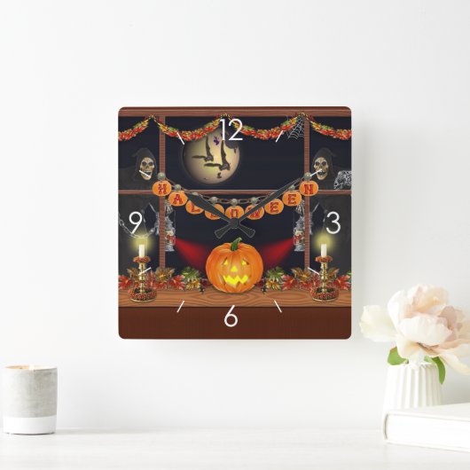 ハロウィーンムーンライ幽霊のよく出るトハウス スクエア壁時計 (ホーム)