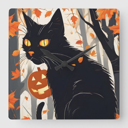 ハロウィーンムーンライ幽霊のよく出るトハウス スクエア壁時計 (正面)