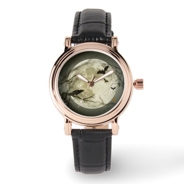 ハロウィーンムーン不気味カラス 腕時計 (正面)