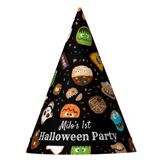 ハロウィーンモンスタークッキーおもしろいキッズ パーティーハット (正面)