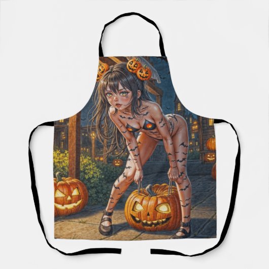 ハロウィーンモンスタージャック – o – ランタン&こうもりヴィクセンガール エプロン (正面)
