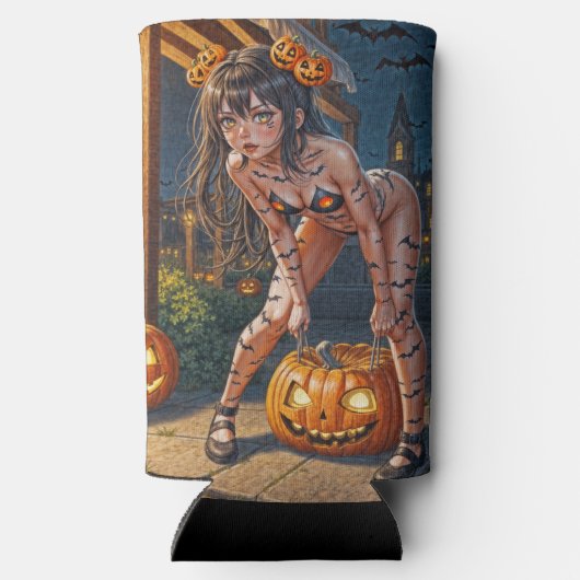 ハロウィーンモンスタージャック – o – ランタン&こうもりヴィクセンガール スリム缶クーラー (裏面)