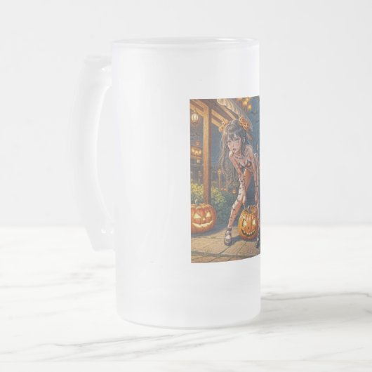 ハロウィーンモンスタージャック – o – ランタン&こうもりヴィクセンガール フロストグラスビールジョッキ (正面左)