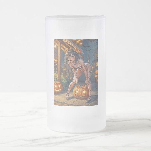 ハロウィーンモンスタージャック – o – ランタン&こうもりヴィクセンガール フロストグラスビールジョッキ (中央)