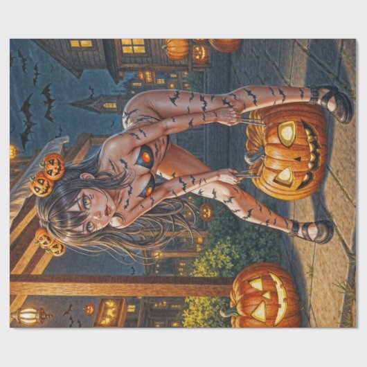 ハロウィーンモンスタージャック – o – ランタン&こうもりヴィクセンガール ラッピングペーパー (フラット)