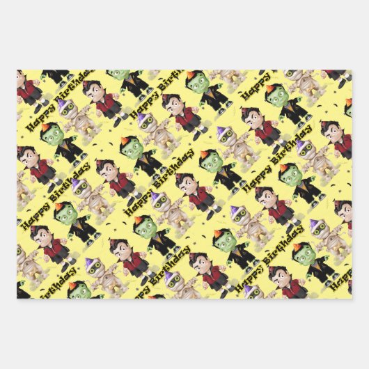 ハロウィーンモンスターズ子供の誕生日 ラッピングペーパーシート (正面2)