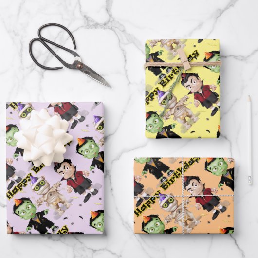ハロウィーンモンスターズ子供の誕生日 ラッピングペーパーシート (正面)