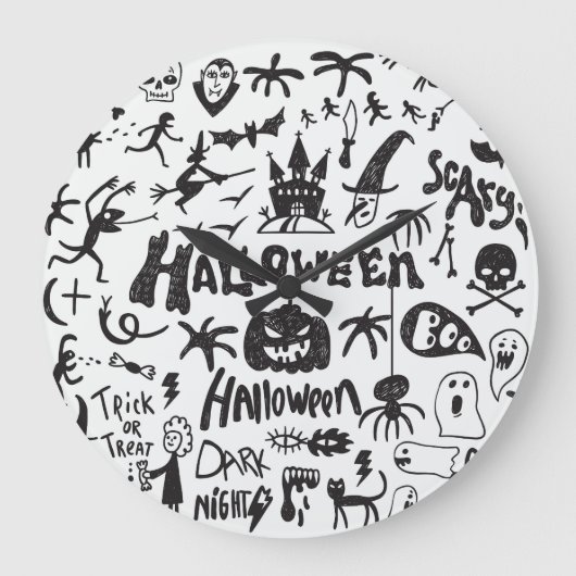 ハロウィーンモンスタードードルおもしろい ラージ壁時計 (正面)