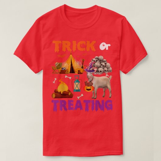 ハロウィーンヤギのキャンプ怖いSkuのトリックまたは治療 Tシャツ (デザイン正面)