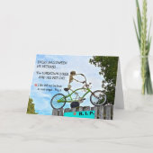 「ハロウィーンユーモア/未知のバイクもしくは自転車に乗る人」/スケルトンカード カード (正面)