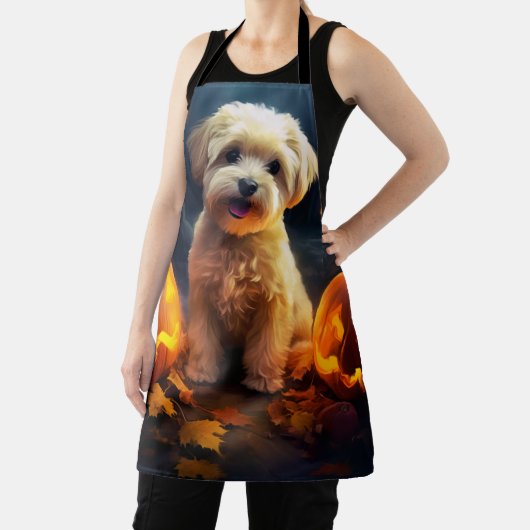 ハロウィーンヨーキプーとカボチャ怖い エプロン (インサイチュ)