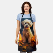 ハロウィーンヨーキプーとカボチャ怖い エプロン (着用した状態)