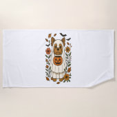 ハロウィーンヨークシャーテリアフラワーハロウィーン ビーチタオル (正面)