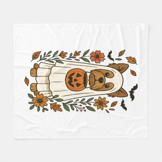 ハロウィーンヨークシャーテリアフラワーハロウィーン フリースブランケット (正面(横))