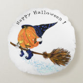 ハロウィーンラウンドピローウィッチパンプキンブ飛んでいるローム ラウンドクッション (正面)