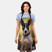 ハロウィーンラットテリアとカボチャ怖い エプロン (着用した状態)