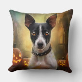 ハロウィーンラットテリアとカボチャ怖い クッション (正面)