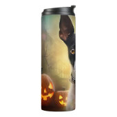 ハロウィーンラットテリアとカボチャ怖い タンブラー (回転左)