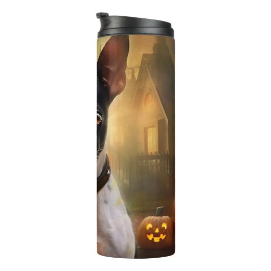 ハロウィーンラットテリアとカボチャ怖い タンブラー (回転右)