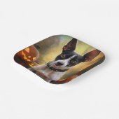 ハロウィーンラットテリアとカボチャ怖い ペーパープレート (傾斜あり)