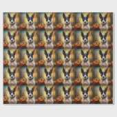 ハロウィーンラットテリアとカボチャ怖い ラッピングペーパー (フラット)