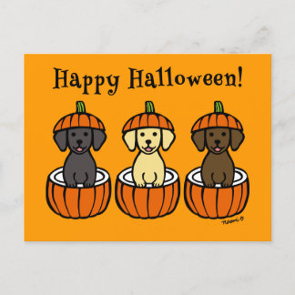 ハロウィーンラブラドールパピースアンドパンプキンス ポストカード