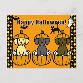 ハロウィーンラブラドールパピースアンドパンプキンス ポストカード