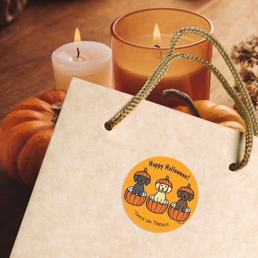ハロウィーンラブラドールパピースアンドパンプキンス ラウンドシール
