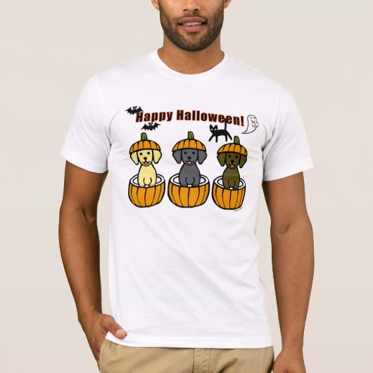 ハロウィーンラブラドールパピースアンドパンプキンス Tシャツ (正面)